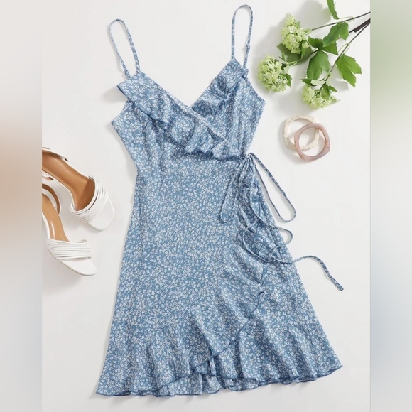 SHEIN Dresses & Skirts - SHEIN Ditsy Floral Ruffle Trim Wrap Dress